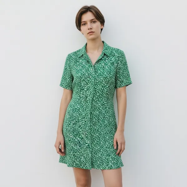 Jacqueline De Yong JDY Lela Green Floral Ditsy Button-Down Mini Shirt Dress XS - Image 7