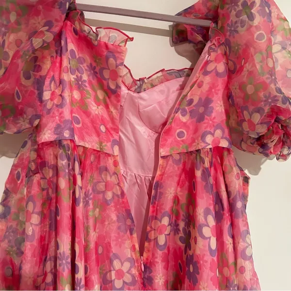 Sugar Thrillz‎ Growin’ Pretty Maxi Dress Sweetheart Neck Sheer Puff Sleeve XS - Image 6