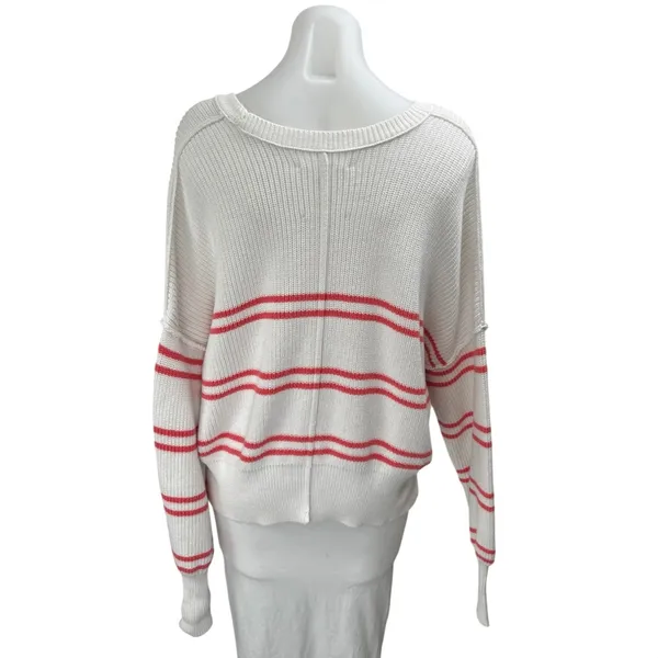 Aerie Beyond White Red Striped Long Sleeve Oversized Cropped Sweater Top Size S - Image 2