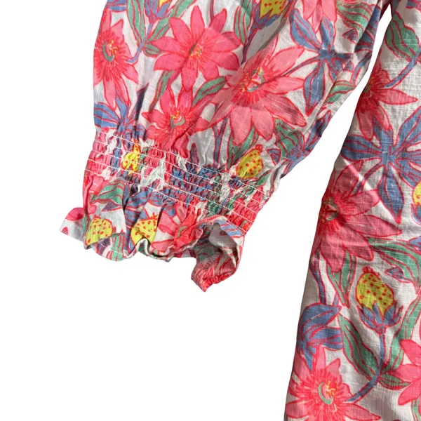 Vineyard Vines‎ Floral Off Shoulder Top Women Medium Pink Blue Smocked Boho - Image 5