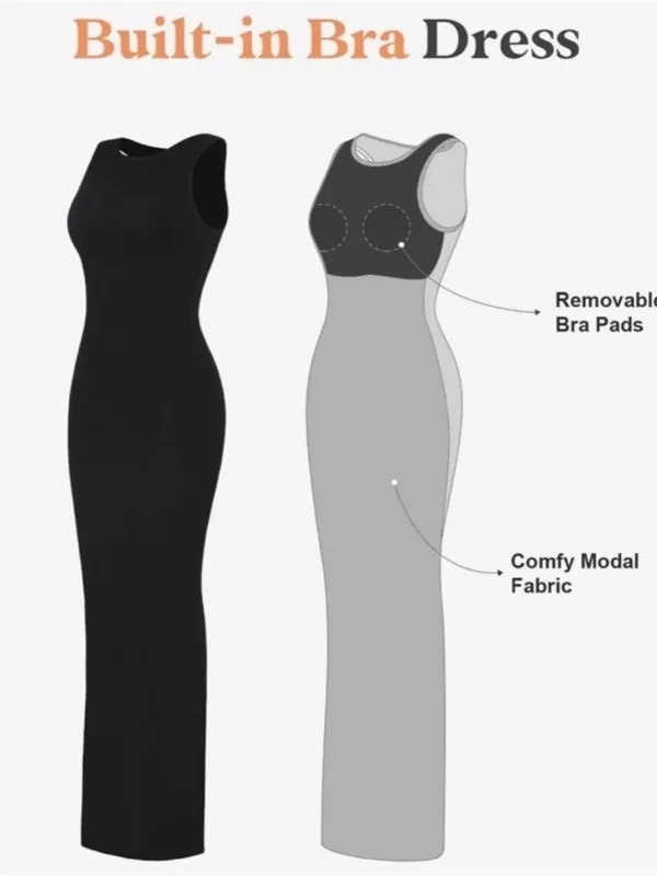 Popilush Built-In Shapewear Sleeveless Midi Dress - Black, size small - Image 2