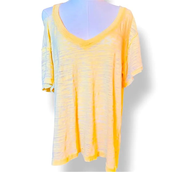 FREE PEOPLE We The Free Burnout Boyfriend T-shirt Yellow Short Sleeve CutOut Tee - Image 3