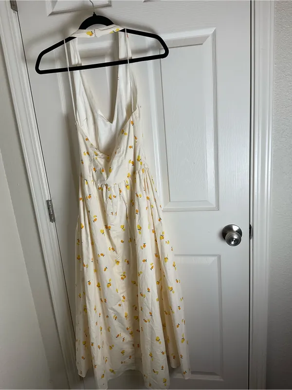 ZARA Lemon Print Halter Midi Dress Cream Yellow NWT Size M - Image 11