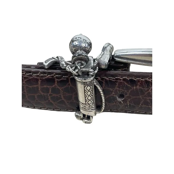 Y2K Brighton Brown Crocodile Embossed Leather Charm Belt M/L 32 Silver Buckle - Image 3