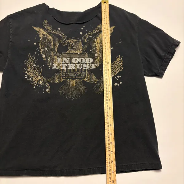 Kerusso T-Shirt Womens L Black In God I Trust Eagle Graphic Raw Neck Distressed - Image 3
