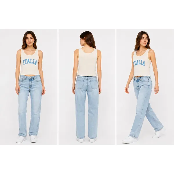Italia Ribbed Crop Tank Top Womens One Size Cream Blue Graphic Made in Italy Y2K - Image 14