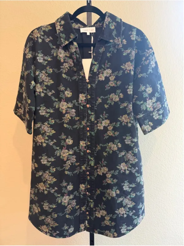 Entro Marci Floral Print Denim Mini Dress in Black Size Small - Image 3