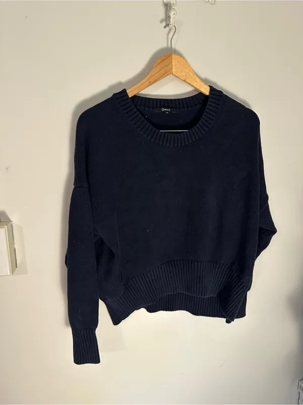 Quince 100% Organic Cotton Boyfriend Crew Sweater navy small - Image 2