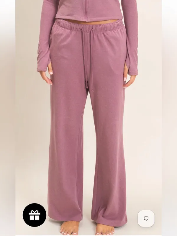 Dusty Mauve Plum Zip Up Top Wide Leg Pants Set Small - Image 10
