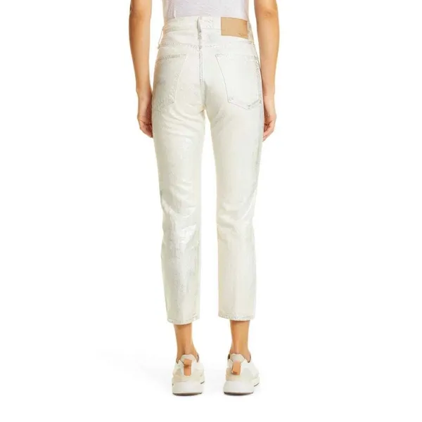Rag & Bone Maya High Rise Ankle Slim‎ Jeans 25 Cream Silver Metallic Moonshine - Image 3
