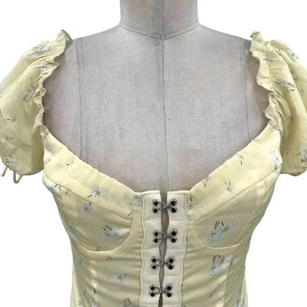 Princess Polly Allyson Corset Top Puff Sleeve Yellow Floral Size US‎ 4 - Image 3