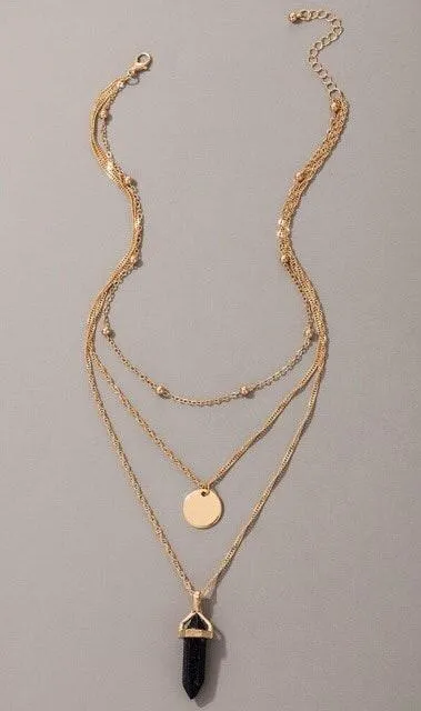 Disc Geometric Pendant Layered Necklace Gold - Image 3
