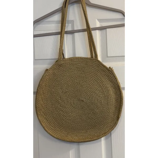 Magid‎ Large Round Bag Jute Tote Beach Purse Tassels Woven Boho Travel Excellent - Image 3