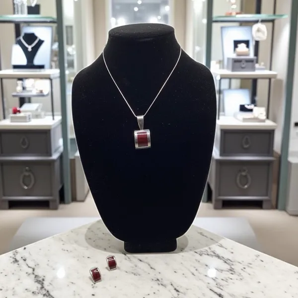 Vintage Mexico 925 Silver Red Jasper Necklace pendant With Matching Earrings - Image 2