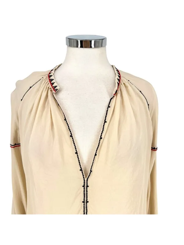 Magali Pascal Alexi Blouse Natural Boho Embroidered Cuff Peasant Top Size Large - Image 2
