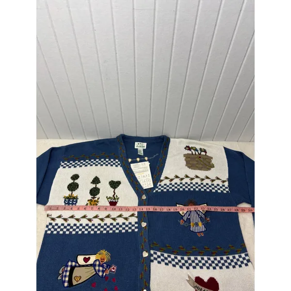 Quacker Factory Blue Garden Angel Embroidered Cardigan Sweater‎ 2X Heart Buttons - Image 10