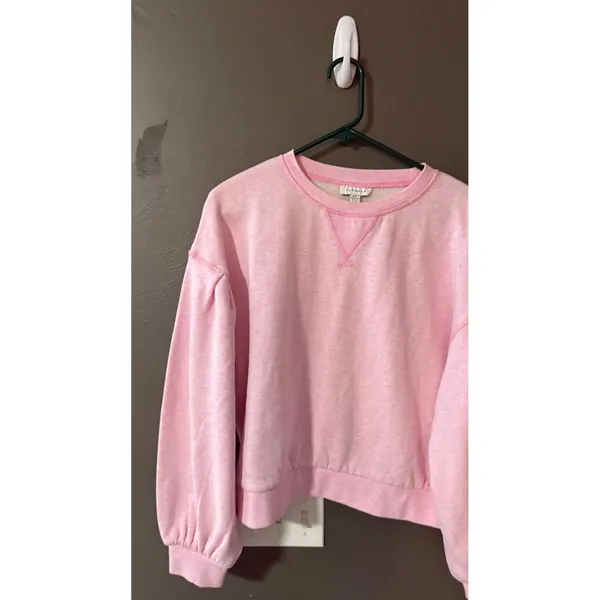 Topshop Womens Pink Puff Sleeve Crewneck Sweatshirt Pullover M Comfort Oversized - Image 3