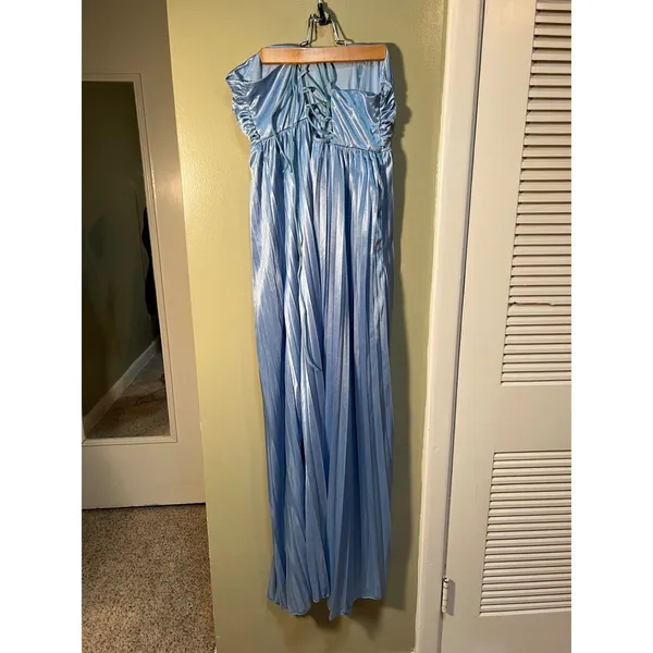 Women's Size Medium Strapless Maxi Dress Plisse Pleated Light Blue Corset Back - Image 7