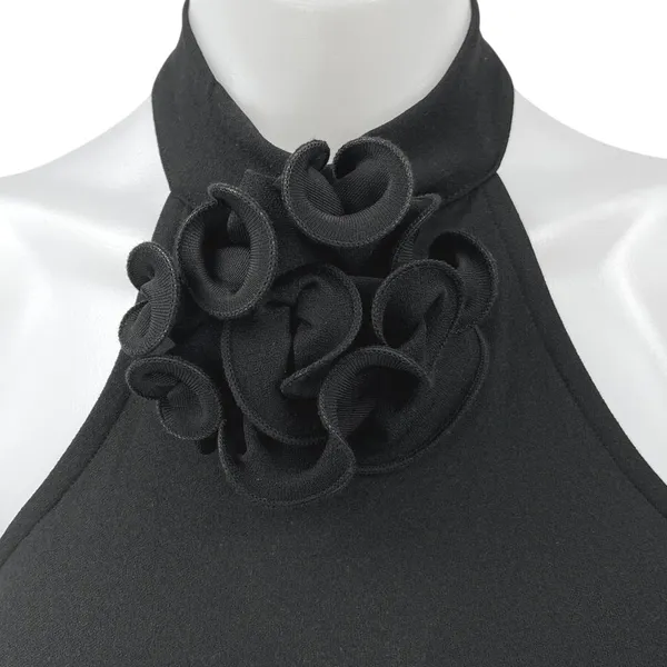 NA-KD Black Sleeveless Rose Halter High Neck Slit Midi Maxi Bodycon Dress XS - Image 4