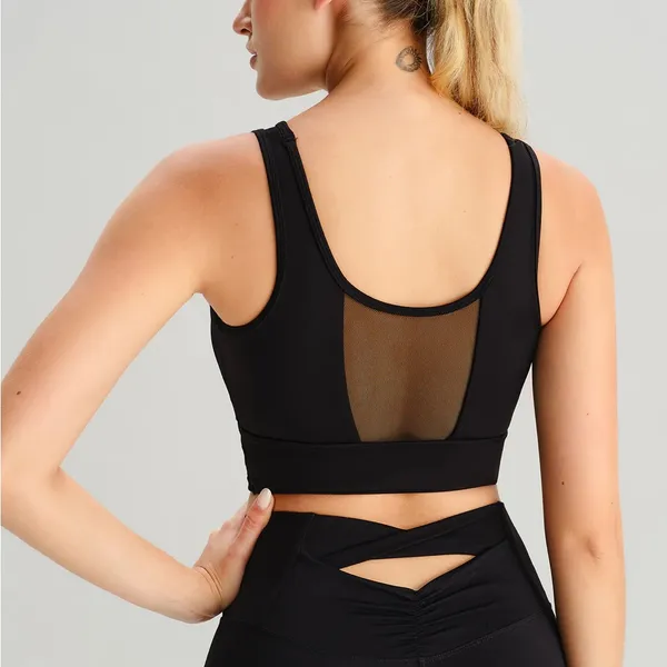 Berlook Activewear Black Mesh Cross-Front Tank Top - Light Support - Image 4