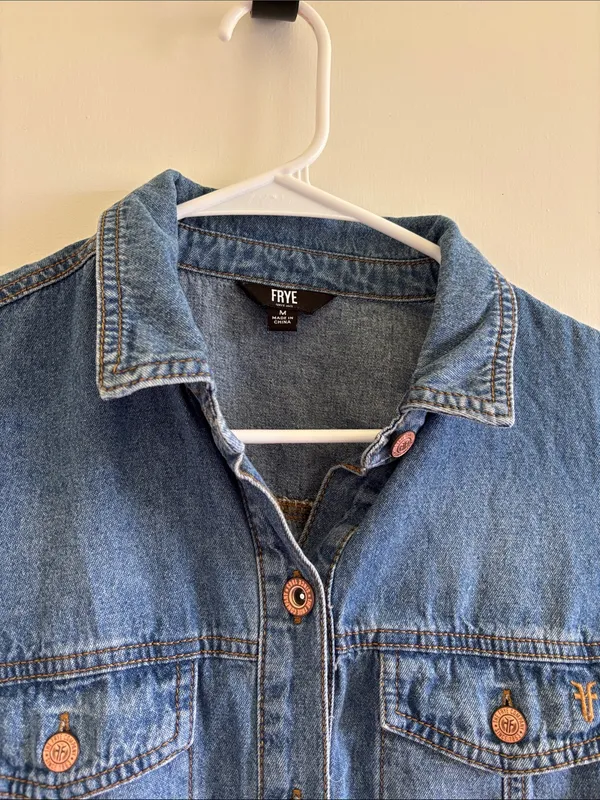 Frye Classic Blue Denim Button-Front Shirt Long Sleeve Dress boho western fall - Image 4