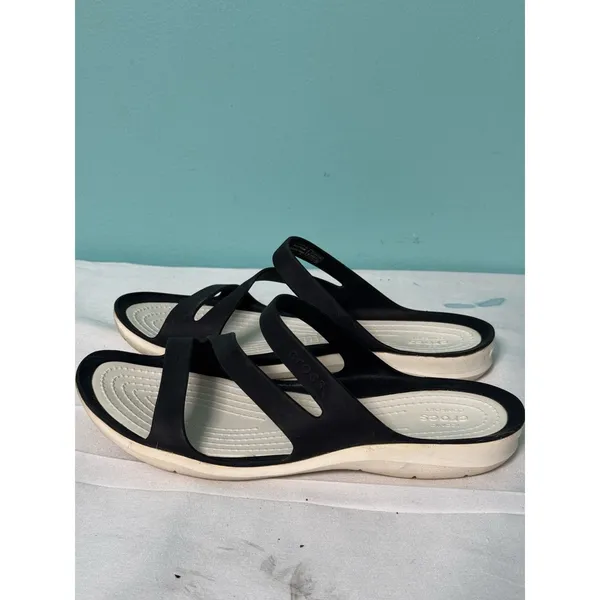Crocs Swiftwater White Black Strappy Slide Sandals Womens Size 7 Iconic Slip‎ On - Image 4