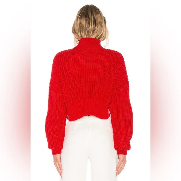 Lovers + Friends‎ Revolve Union Red Chunky Knit Cropped Mockneck Sweater size L - Image 5