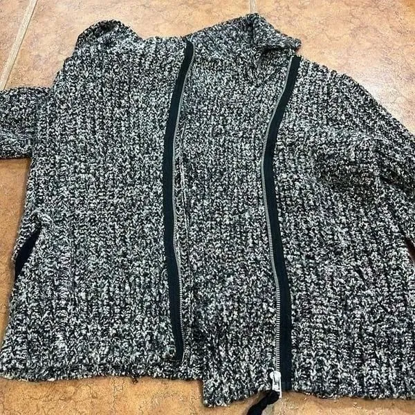 Free People Cardigan Womens‎ Black White Asymmetrical Zip Chunky Knit Small - Image 7