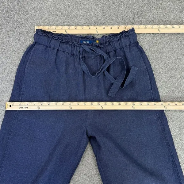 Polo Ralph Lauren Linen Drawstring Wide Leg Pants Denim Blue Small‎ Paperbag - Image 13
