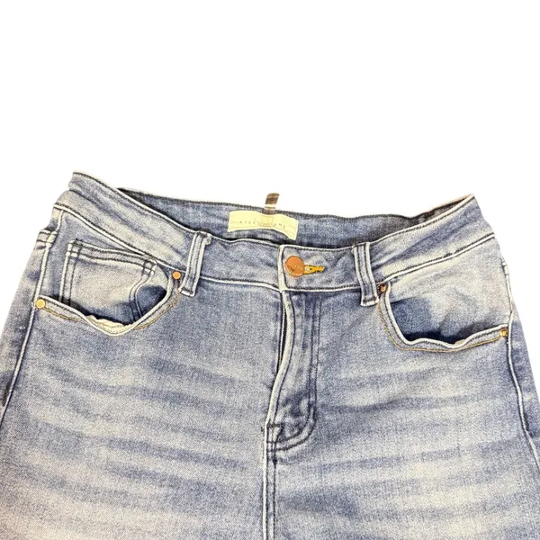 Risen Women's 9/29 Light Wash Wide Leg Jeans Side Slit Hem Stretch 5 Pocket Blue - Image 2
