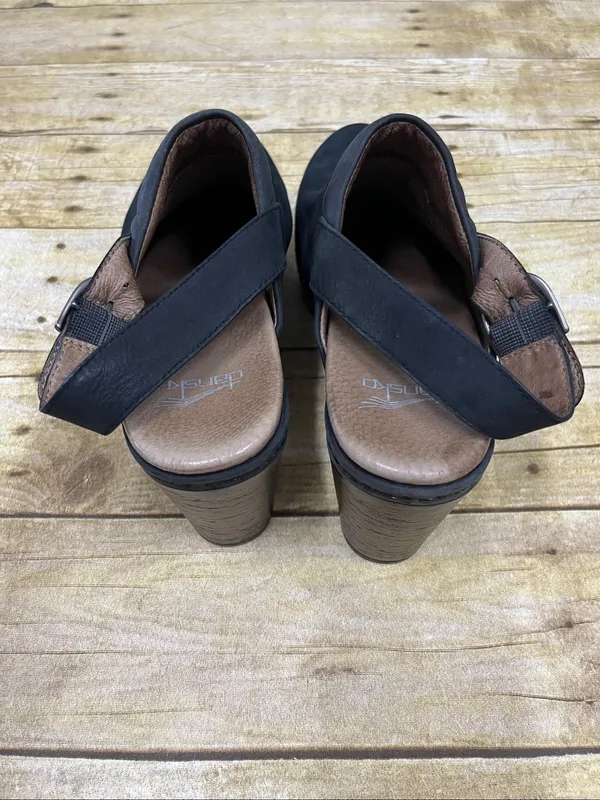 Dansko Black Leather Slingback Clogs with Wood-Look Sole size 8.5/9 - Image 4