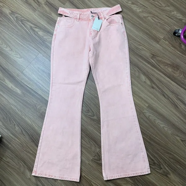 Milk It Anthro Size 30 Jeans The Ragged Priest Baby Flare Waist Cut Out Pink NEW - Image 4