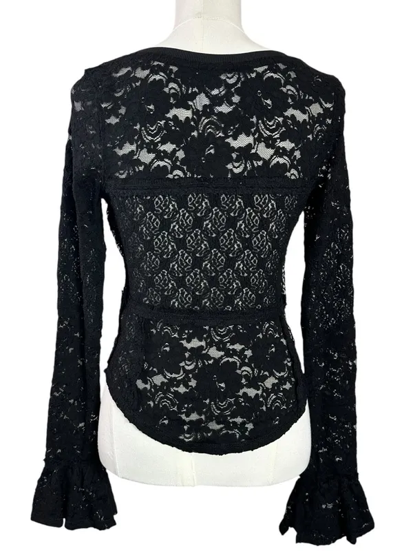 Free People Witchy Victorian Sheer Lace Flared Long Sleeve Top Black Small NWT - Image 5