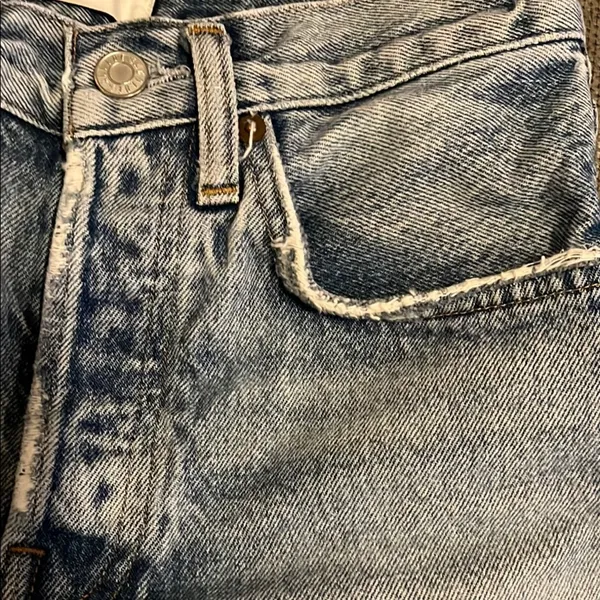 Agolde Blue Jean Shorts with Distressed Hem - Image 3