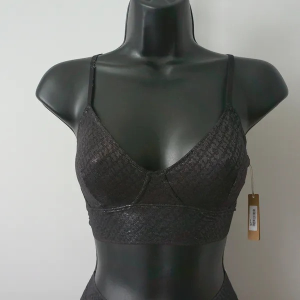 Skims Cotton Glitter Office Siren MobWife G-String Bra Lingerie Set M/L Black - Image 2