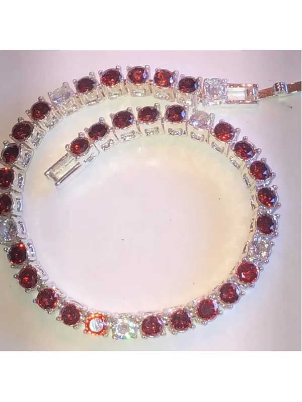 Elegant Reddish Orange Rhinestones and Silver Tone Tennis Bracelet - Image 7