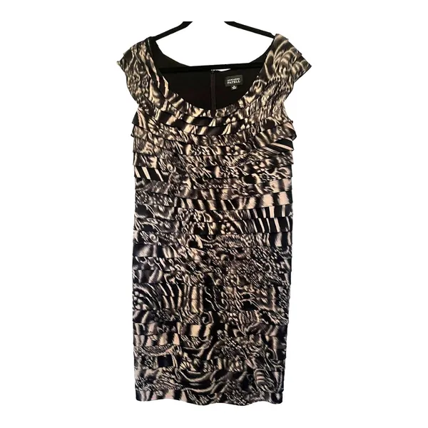 Adrianna Papell Tiered Sheath Dress 14 Mob Wife Animal Maximal Cocktail Abstract - Image 2