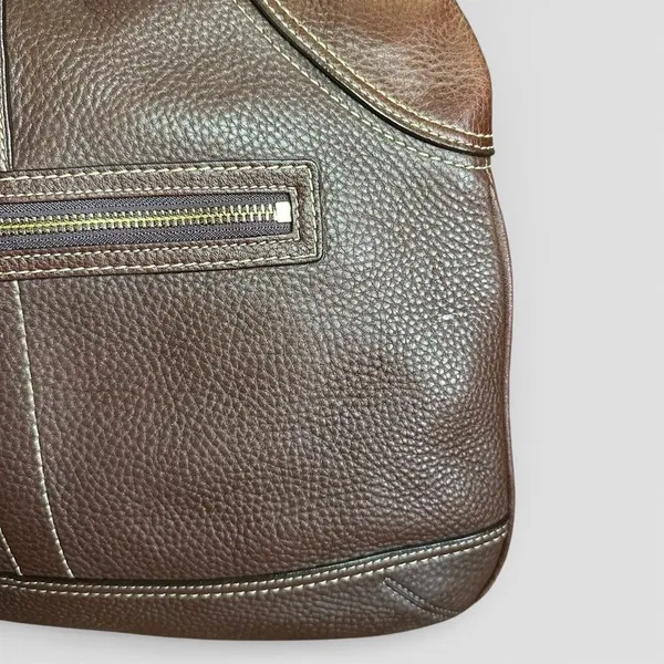 Coach Hamptons Clip Leather Hobo Bag Brown Pebbled Brass Y2K Shoulder Bag 10210 - Image 7