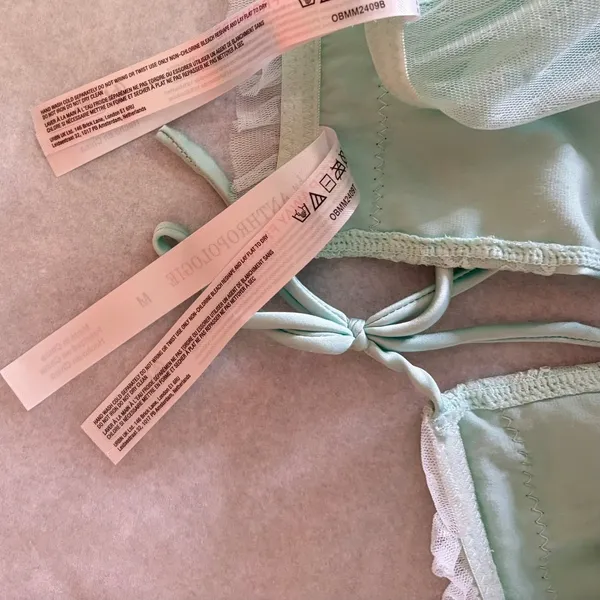 ANTHROPOLOGIE Two Piece Set Crop Lace Ruffle Cami Short Mint Green Lacey Medium - Image 13