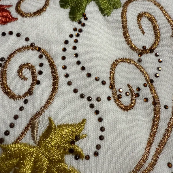 🍂 Cozy Fall Multicolor Leaf Embroidered Sweatshirt with Bead Embellishments 🍁 L - Image 8
