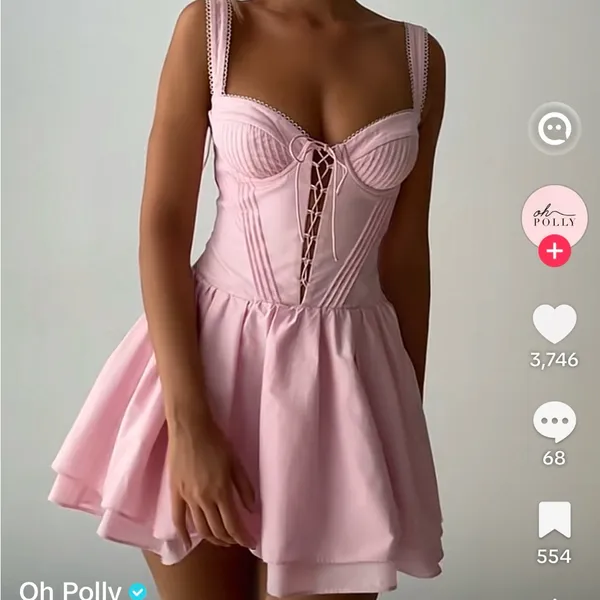 Oh Polly Pintucked‎ Lace-Up Corset Mini Dress in Blush Size 6 C28 - Image 5