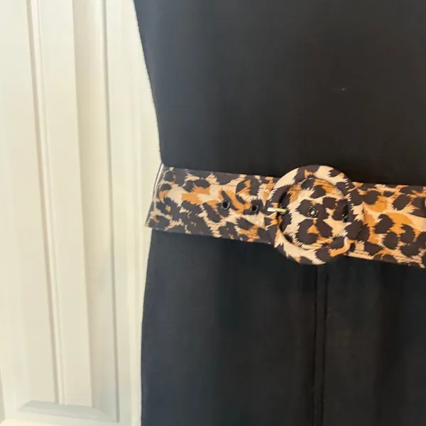 Alice & Olivia Black And Leopard Belted Dress‎ - Image 5