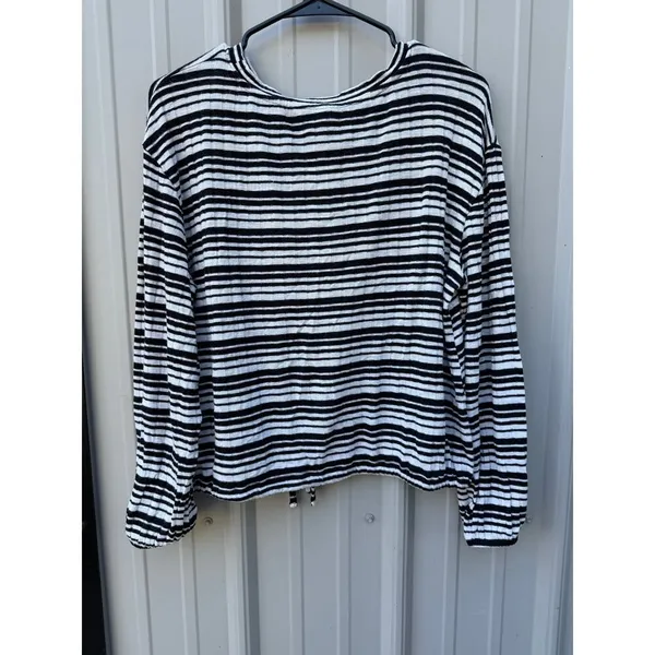 MUDD Womens Black White Striped Stretch Knit Long Sleeve Shirt Top Large - Image 3