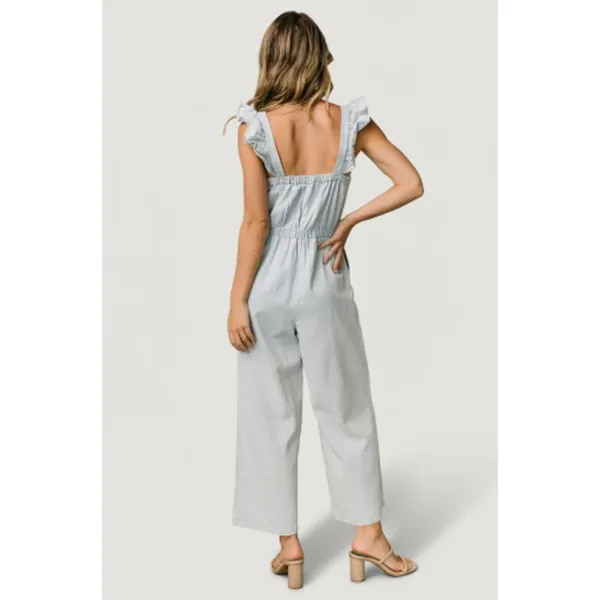 Baltic Born Madison Light Wash Denim Jumpsuit Ruffle Wide Leg Cottagecore XL - Image 2