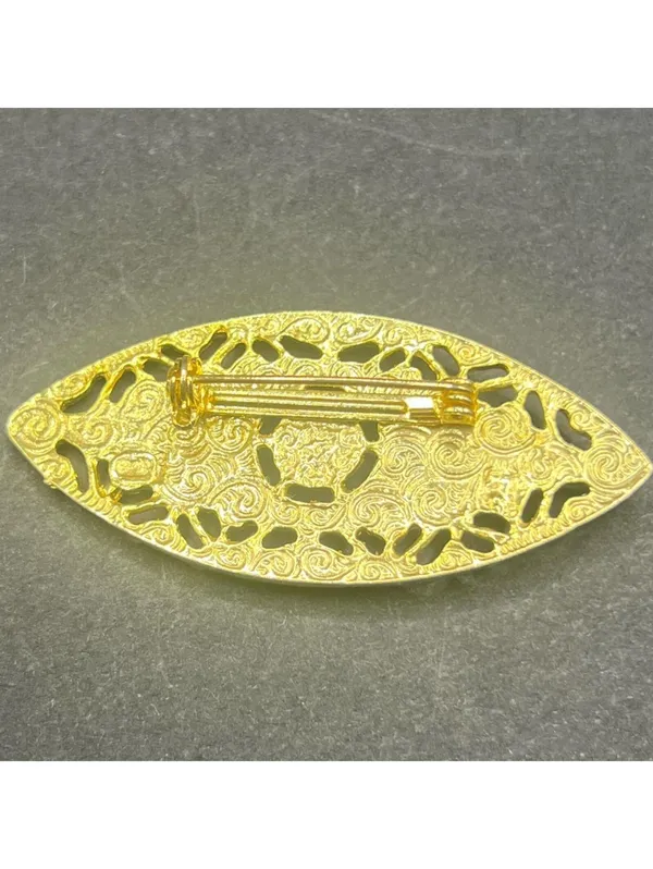 2.5" Gold Tone Evil Eye Brooch Pearl Center Filigree Vintage Style - Image 5