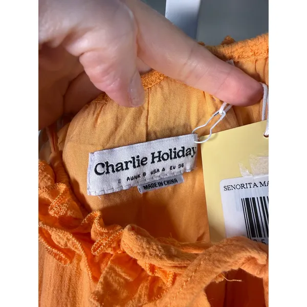 Charlie‎ Holiday Orange Senorita Tiered Cotton Maxi Dress NWT Size 4 Boho - Image 6