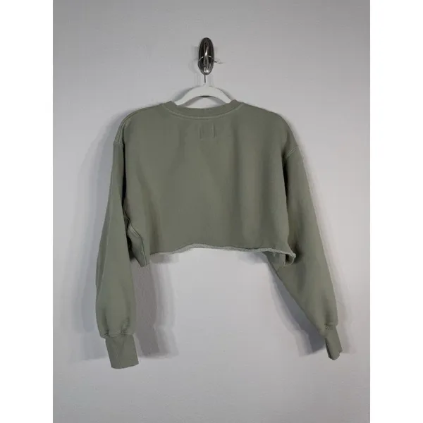 Aritzia TNA Cozy Fleece Boyfriend Cropped Pullover Sweatshirt Green Women’s Sz 2 - Image 8