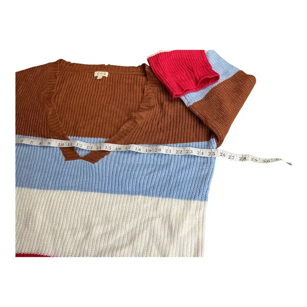 POL Striped V Neck Distressed Sweater‎ Size L Brown Blue White Red - Image 7