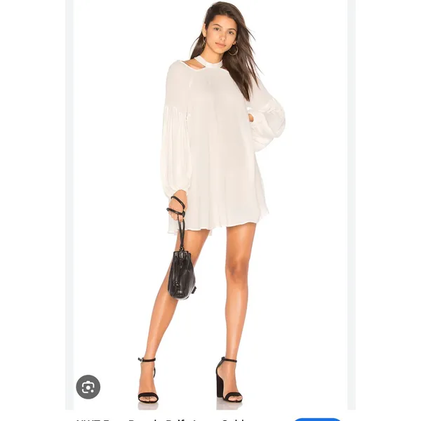 Free People white cold shoulder mini swing dress XS boho balloon sleeves bridal‎ - Image 3