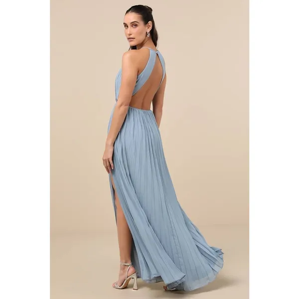 NWT Lulus Rylie Slate Blue Pleated Backless Maxi Dress Bridesmaid Holiday Sz XL - Image 3